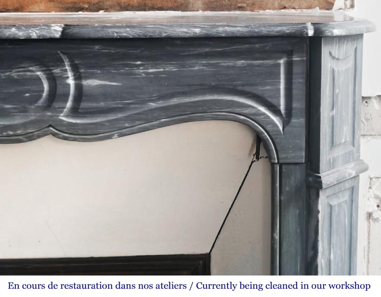 Louis XV style fireplace Pompadour model in Bleu Turquin marble-6
