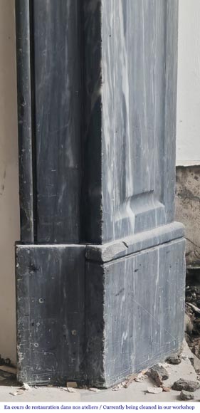 Louis XV style fireplace Pompadour model in Bleu Turquin marble-7
