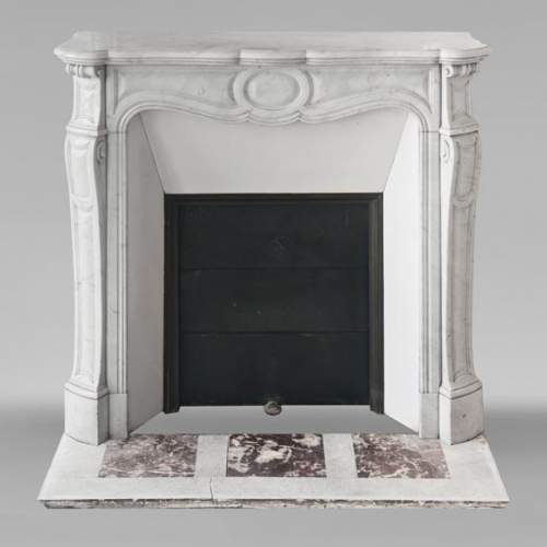 Louis XV style fireplace, Pompadour model, in Carrara marble