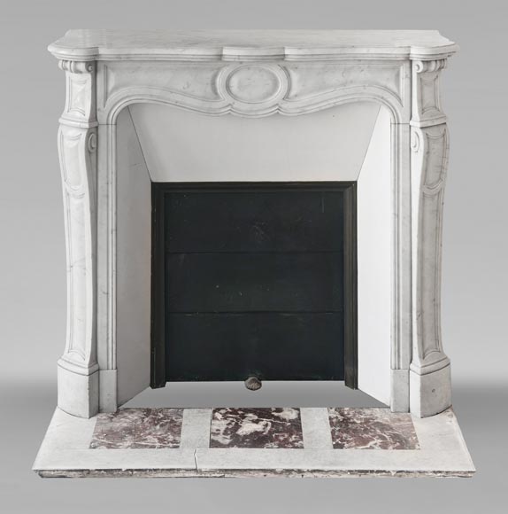 Louis XV style fireplace, Pompadour model, in Carrara marble Louis XV style fireplace, Pompadour model, in Carrara marble-0