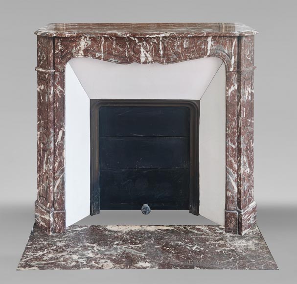 Louis XV style fireplace, Pompadour model, in Northern red marble Louis XV style fireplace, Pompadour model, in Northern red marble-0