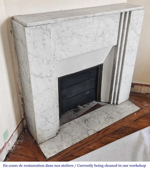 Art Deco style fireplace in veined Carrara marble Art Deco style fireplace in veined Carrara marble-2