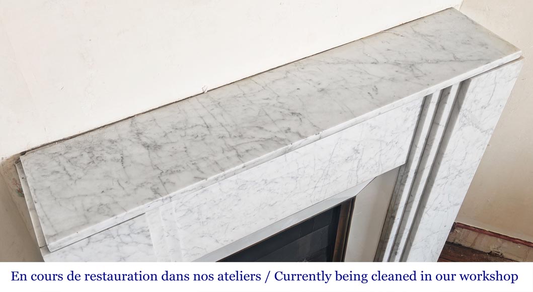 Art Deco style fireplace in veined Carrara marble Art Deco style fireplace in veined Carrara marble-9