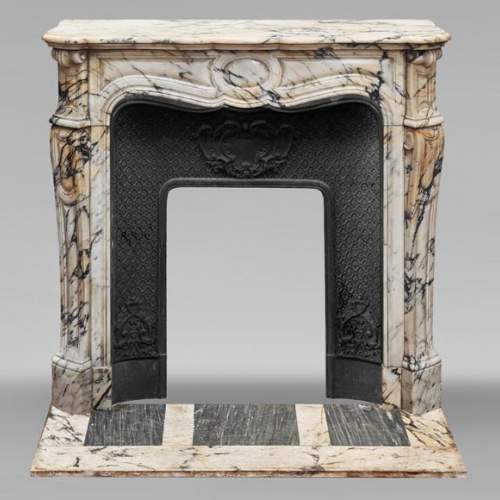 Louis XV style fireplace, Pompadour model, in Paonazzo marble