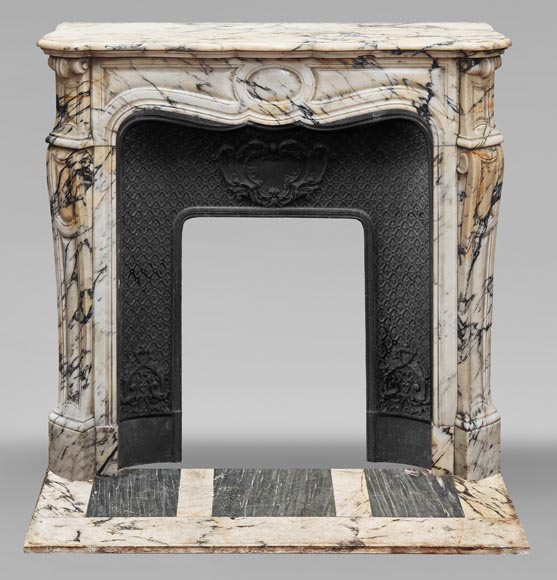 Louis XV style fireplace, Pompadour model, in Paonazzo marble-0