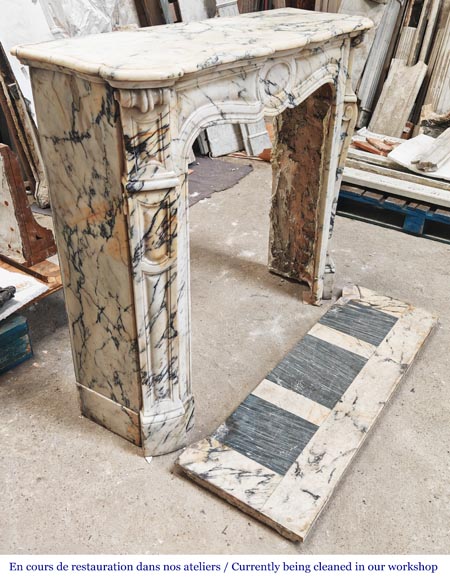 Louis XV style fireplace, Pompadour model, in Paonazzo marble-2