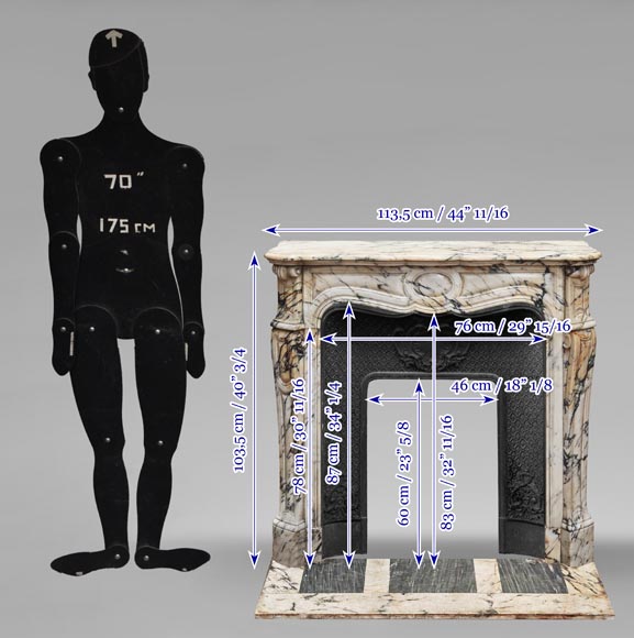 Louis XV style fireplace, Pompadour model, in Paonazzo marble-10