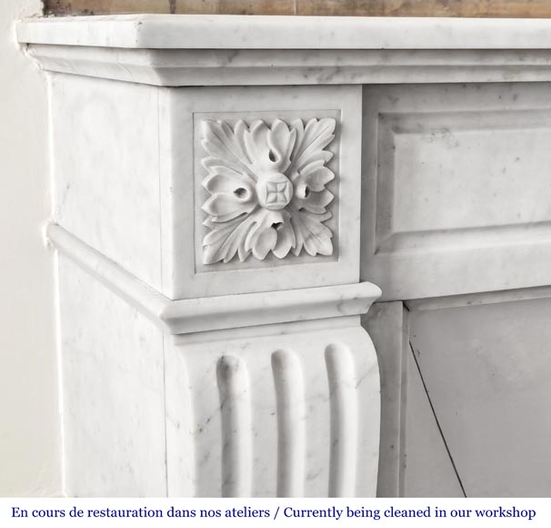 Louis XVI style fireplace in Carrara marble, decorated with a flower Louis XVI style fireplace in Carrara marble, decorated with a flower-3
