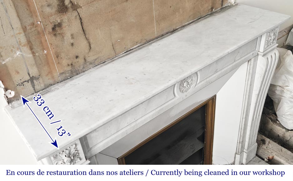 Louis XVI style fireplace in Carrara marble, decorated with a flower Louis XVI style fireplace in Carrara marble, decorated with a flower-9