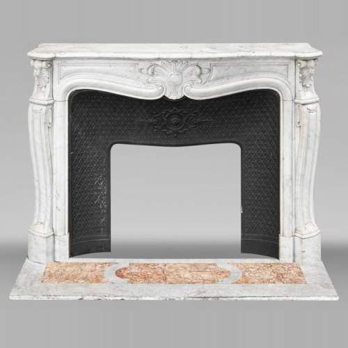Louis XV style Carrara marble fireplace decorated with a palmette