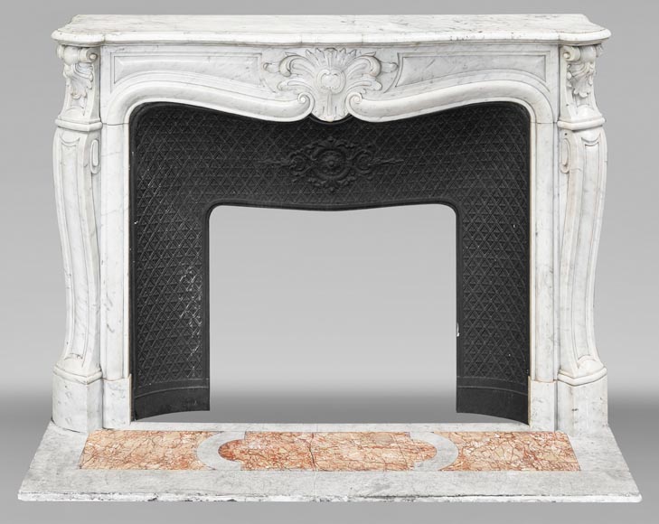 Louis XV style Carrara marble fireplace decorated with a palmette Louis XV style Carrara marble fireplace decorated with a palmette-0