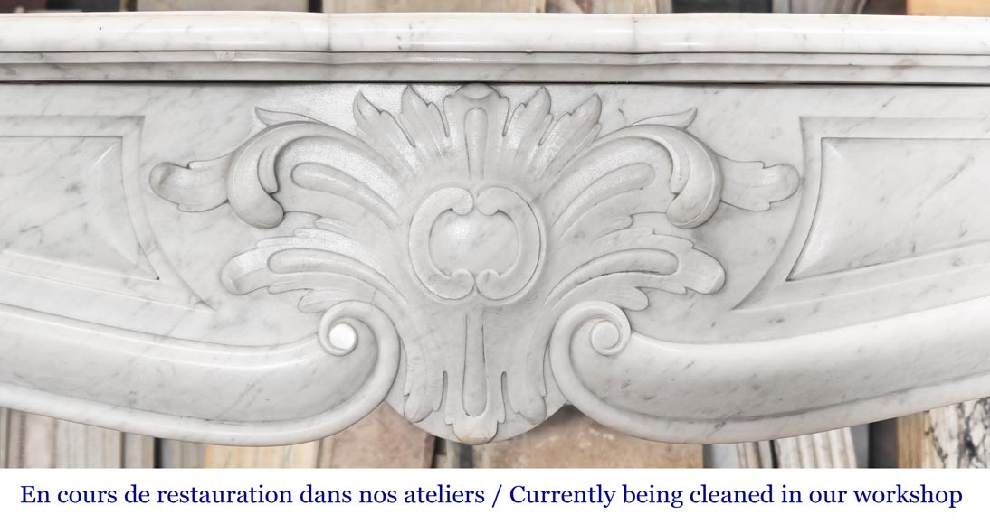 Louis XV style Carrara marble fireplace decorated with a palmette Louis XV style Carrara marble fireplace decorated with a palmette-1