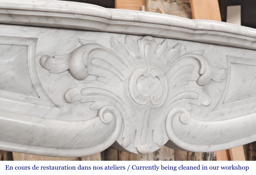 Louis XV style Carrara marble fireplace decorated with a palmette Louis XV style Carrara marble fireplace decorated with a palmette-2