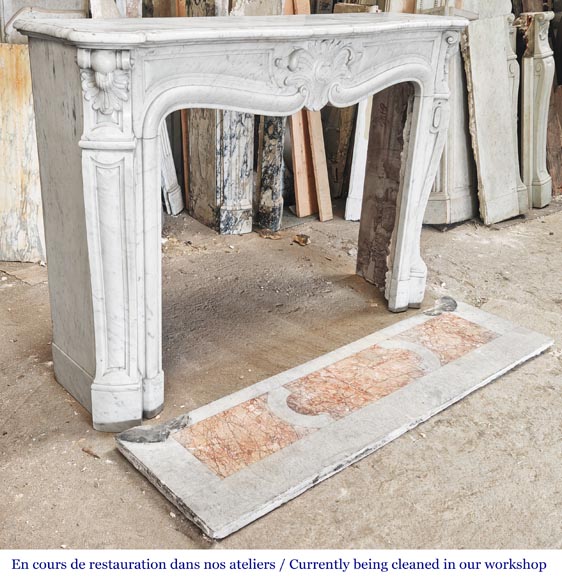 Louis XV style Carrara marble fireplace decorated with a palmette Louis XV style Carrara marble fireplace decorated with a palmette-3