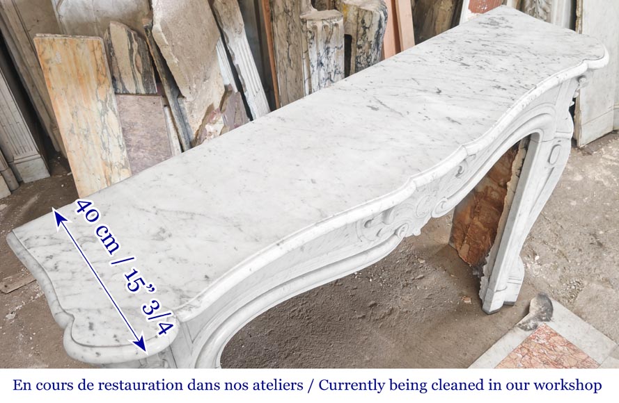 Louis XV style Carrara marble fireplace decorated with a palmette Louis XV style Carrara marble fireplace decorated with a palmette-10