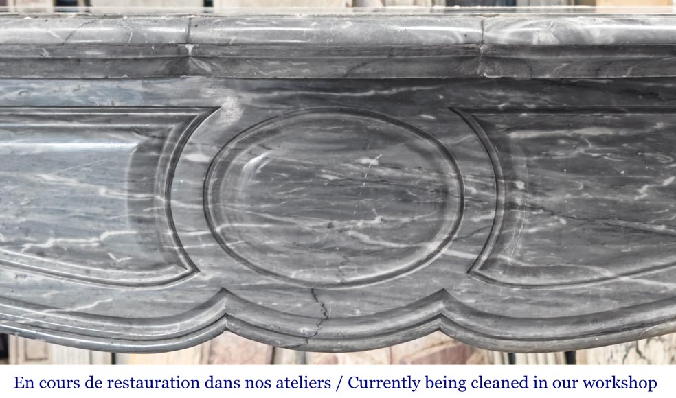 Louis XV style fireplace, Pompadour model, in Bleu Turquin marble-1