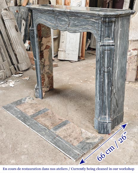 Louis XV style fireplace, Pompadour model, in Bleu Turquin marble-5