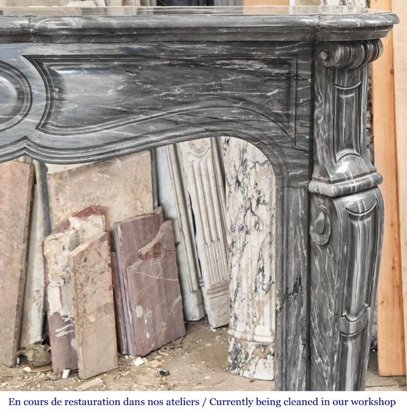 Louis XV style fireplace, Pompadour model, in Bleu Turquin marble-6
