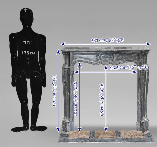 Louis XV style fireplace, Pompadour model, in Bleu Turquin marble-10