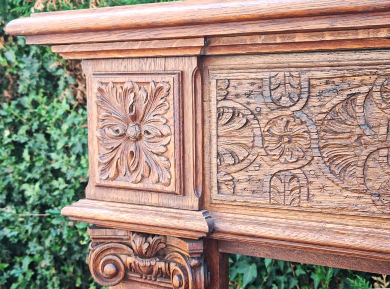 Louis XVI style oak fireplace, decorated with an oak-leaf frieze and surmounted by its oak overmantel Louis XVI style oak fireplace, decorated with an oak-leaf frieze and surmounted by its oak overmantel-4