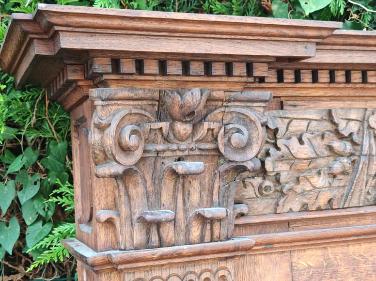 Louis XVI style oak fireplace, decorated with an oak-leaf frieze and surmounted by its oak overmantel Louis XVI style oak fireplace, decorated with an oak-leaf frieze and surmounted by its oak overmantel-14