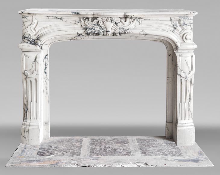 Regency-style Paonazzo marble fireplace with carved scrollwork Regency-style Paonazzo marble fireplace with carved scrollwork-0