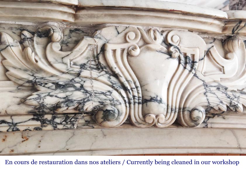 Regency-style Paonazzo marble fireplace with carved scrollwork Regency-style Paonazzo marble fireplace with carved scrollwork-2