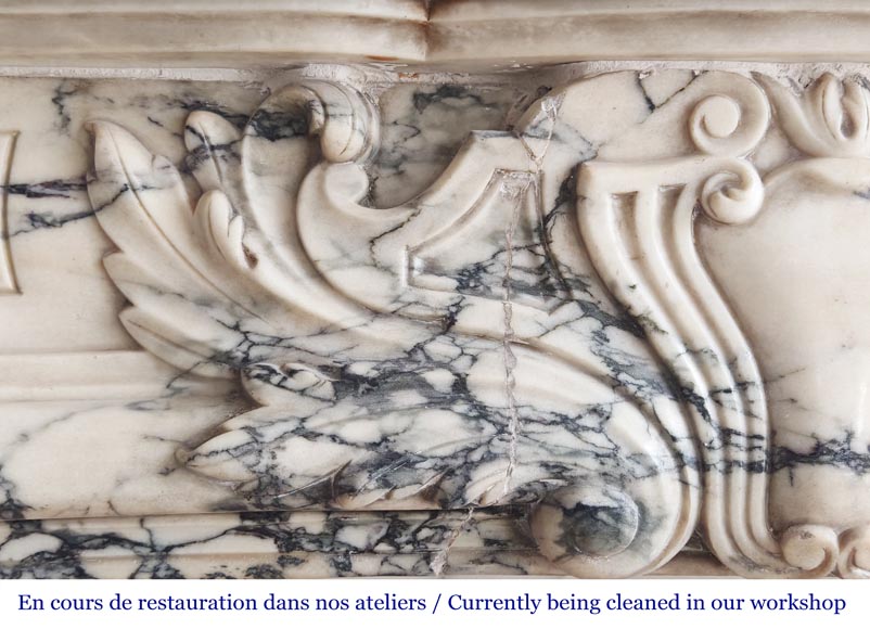 Regency-style Paonazzo marble fireplace with carved scrollwork Regency-style Paonazzo marble fireplace with carved scrollwork-3