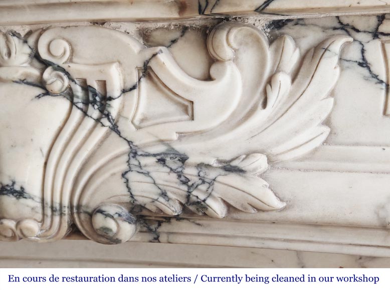 Regency-style Paonazzo marble fireplace with carved scrollwork Regency-style Paonazzo marble fireplace with carved scrollwork-4