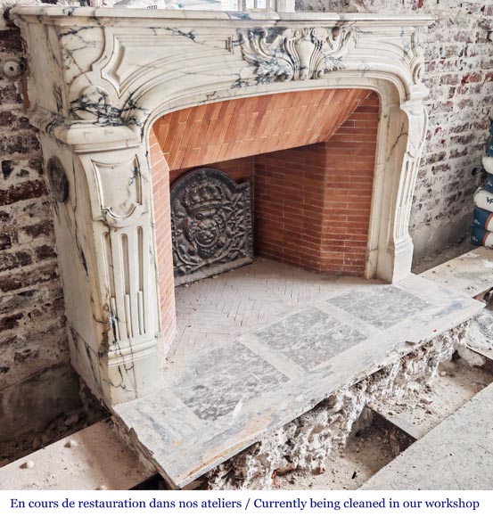 Regency-style Paonazzo marble fireplace with carved scrollwork Regency-style Paonazzo marble fireplace with carved scrollwork-5