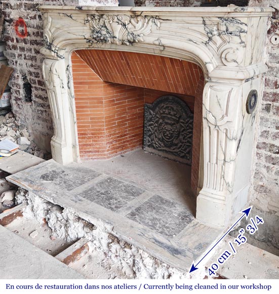 Regency-style Paonazzo marble fireplace with carved scrollwork Regency-style Paonazzo marble fireplace with carved scrollwork-8