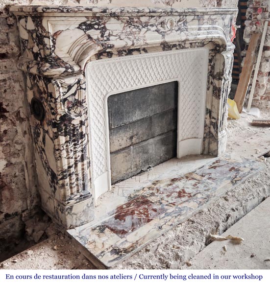 Regency-style fireplace carved in Brèche Violette marble Regency-style fireplace carved in Brèche Violette marble-3