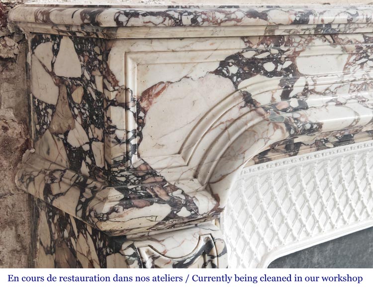 Regency-style fireplace carved in Brèche Violette marble Regency-style fireplace carved in Brèche Violette marble-4