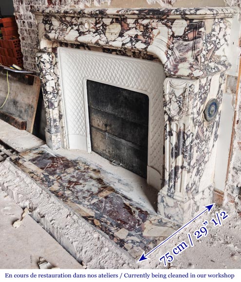 Regency-style fireplace carved in Brèche Violette marble Regency-style fireplace carved in Brèche Violette marble-6