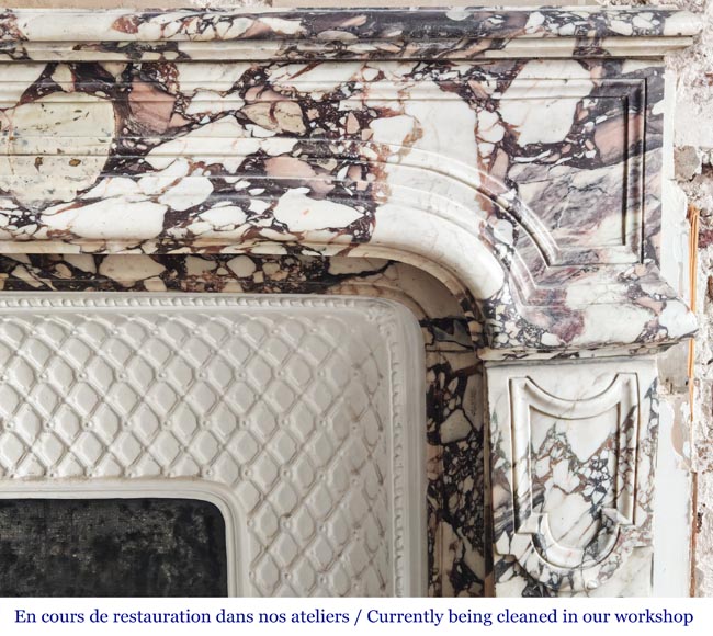 Regency-style fireplace carved in Brèche Violette marble Regency-style fireplace carved in Brèche Violette marble-7