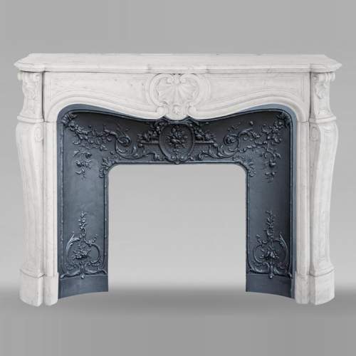Louis XV style Carrara marble fireplace with shell motifs