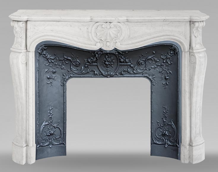 Louis XV style Carrara marble fireplace with shell motifs Louis XV style Carrara marble fireplace with shell motifs-0