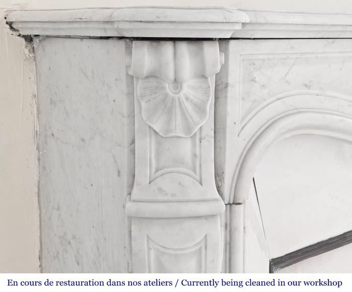 Louis XV style Carrara marble fireplace with shell motifs Louis XV style Carrara marble fireplace with shell motifs-4