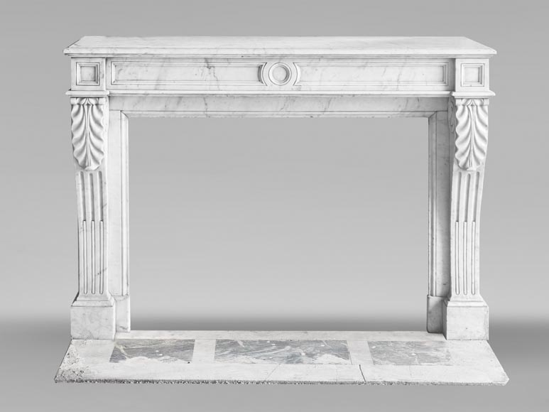 Restoration-period Carrara marble fireplace with water-leaf ornamentation-0