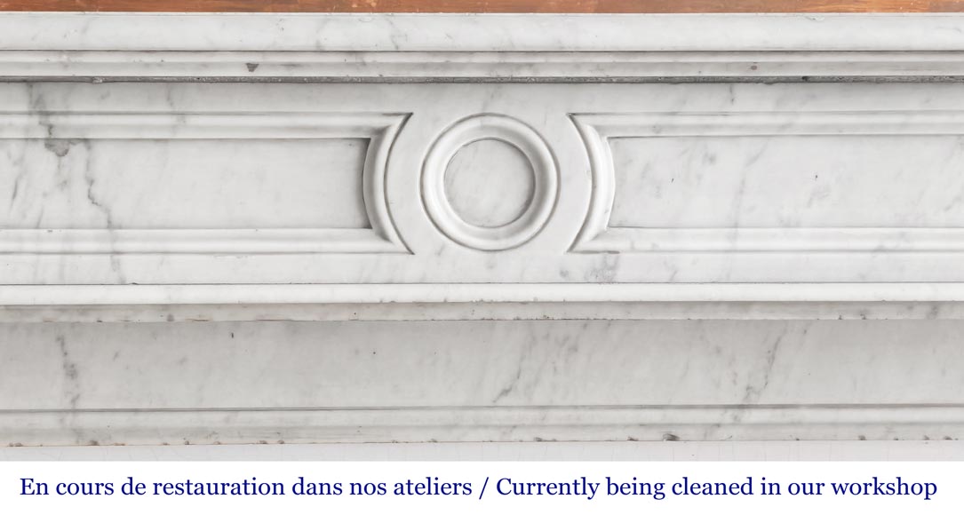 Restoration-period Carrara marble fireplace with water-leaf ornamentation-1