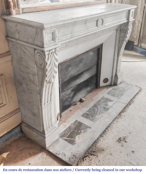 Restoration-period Carrara marble fireplace with water-leaf ornamentation-2