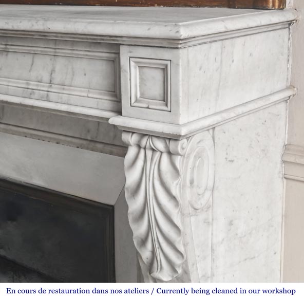 Restoration-period Carrara marble fireplace with water-leaf ornamentation-6