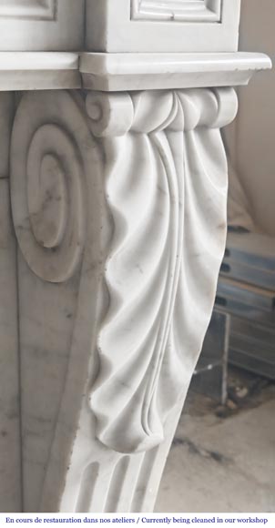 Restoration-period Carrara marble fireplace with water-leaf ornamentation-7
