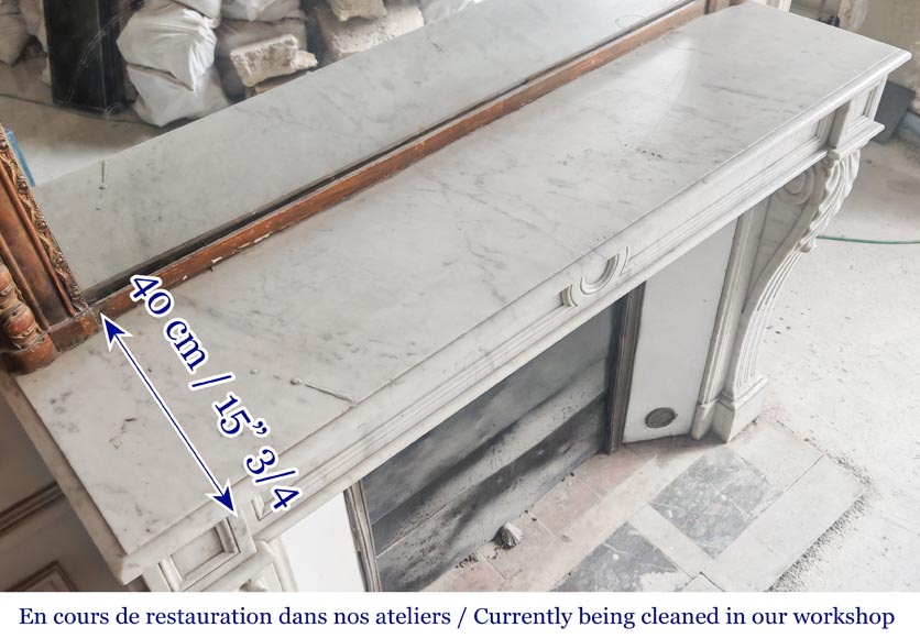 Restoration-period Carrara marble fireplace with water-leaf ornamentation-10