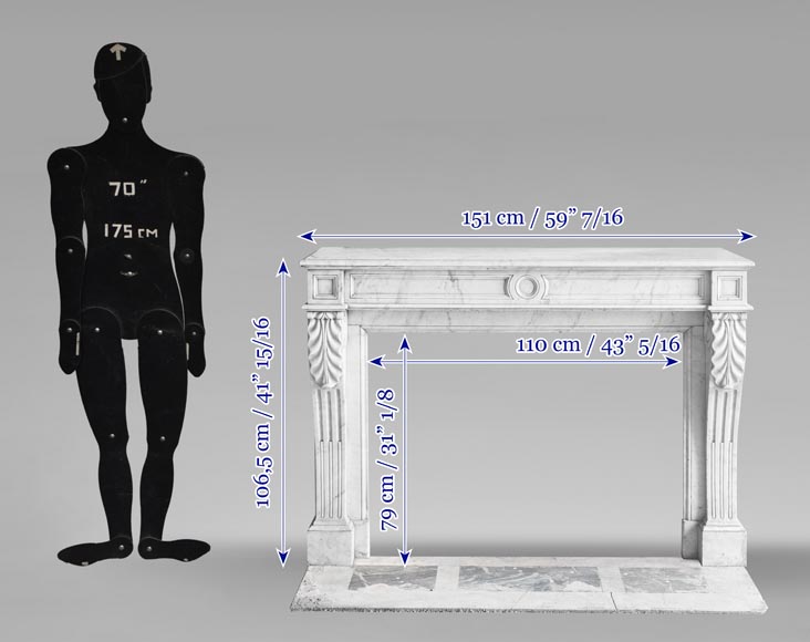 Restoration-period Carrara marble fireplace with water-leaf ornamentation-11