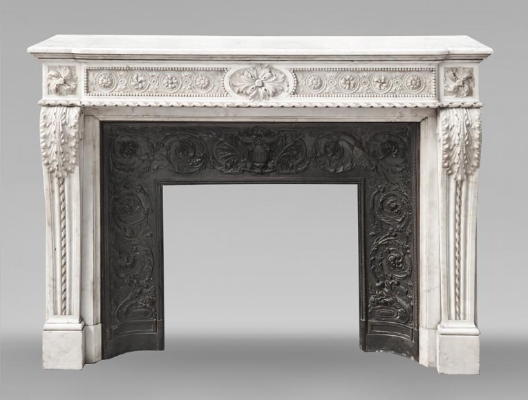 Louis XVI style Carrara marble fireplace with bead and rosette ornamentation-0