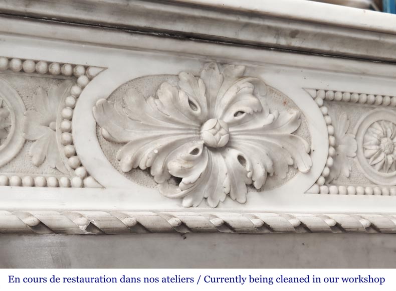 Louis XVI style Carrara marble fireplace with bead and rosette ornamentation-2