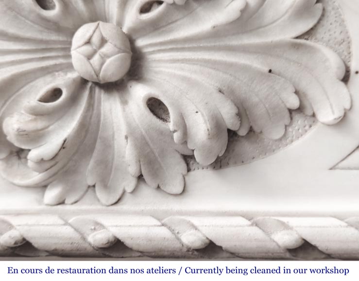 Louis XVI style Carrara marble fireplace with bead and rosette ornamentation-3