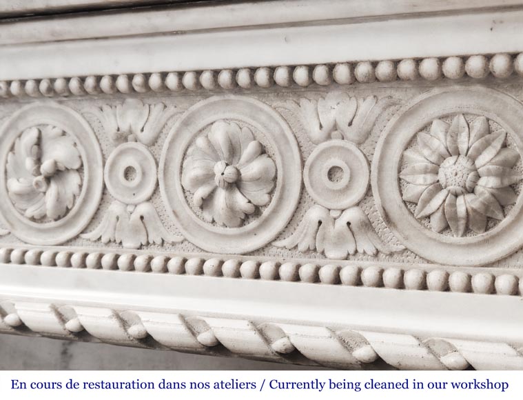Louis XVI style Carrara marble fireplace with bead and rosette ornamentation-4