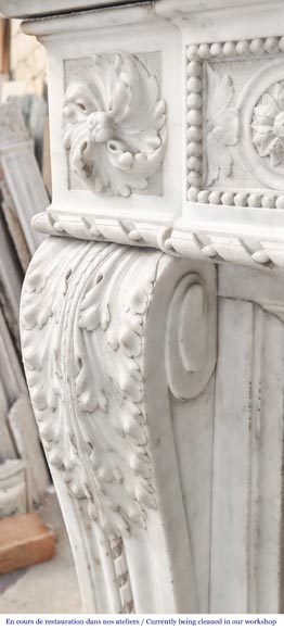 Louis XVI style Carrara marble fireplace with bead and rosette ornamentation-8